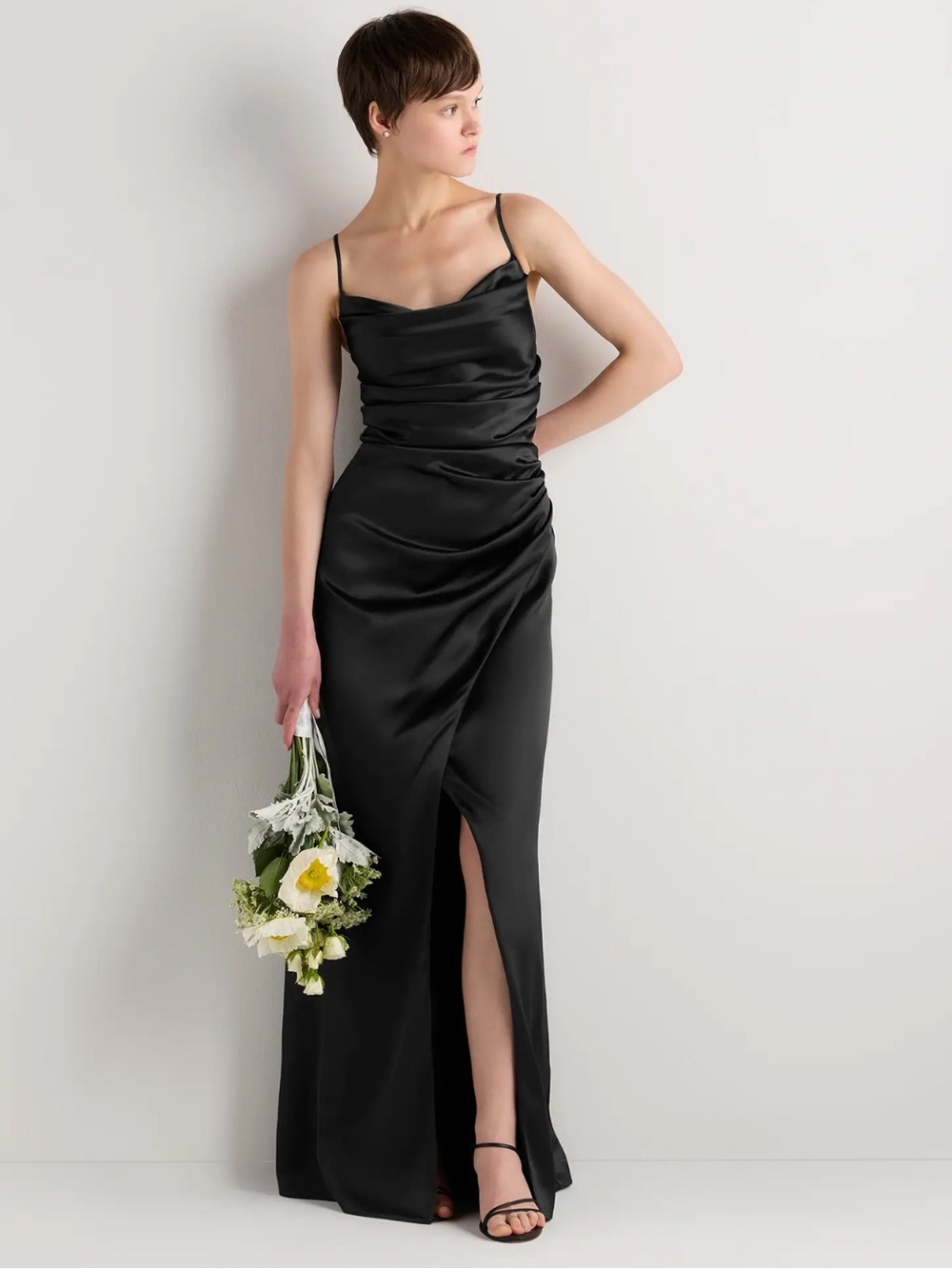 Quince Black Satin Cowl Neck Maxi Dress